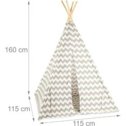 Relaxdays Teepee, Play Tent With Flooring, Includes Bag, Wigwam For Kids, HxWxD: 160 X 115 X 115 Cm, White-grey 10 Relaxdays Teepee, Play Tent With Flooring, Includes Bag, Wigwam For Kids, HxWxD: 160 X 115 X 115 Cm, White-grey -Children Furniture Store 16744513 4