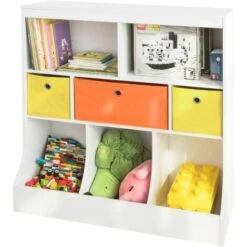 SoBuy Children's Storage Bookcase And Shelving Units Toy Organizer With Fabric Drawers,KMB26-W