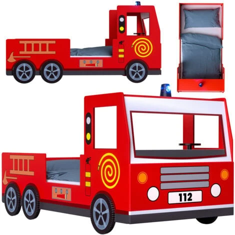Deuba Children's Bed Frame Red Fire Truck Imitation Kids Bed Car Vehicle Bedroom Furniture Toddler's Bed 200x90cm Single 3 Deuba Children's Bed Frame Red Fire Truck Imitation Kids Bed Car Vehicle Bedroom Furniture Toddler's Bed 200x90cm Single
