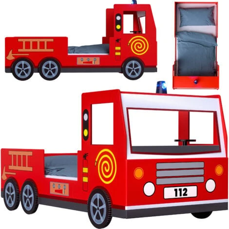 Deuba Children's Bed Frame Red Fire Truck Imitation Kids Bed Car Vehicle Bedroom Furniture Toddler's Bed 200x90cm Single 4 Deuba Children's Bed Frame Red Fire Truck Imitation Kids Bed Car Vehicle Bedroom Furniture Toddler's Bed 200x90cm Single - Image 2