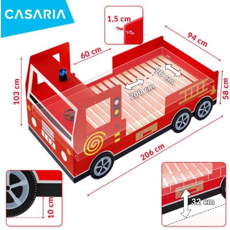 Deuba Children's Bed Frame Red Fire Truck Imitation Kids Bed Car Vehicle Bedroom Furniture Toddler's Bed 200x90cm Single 6 Deuba Children's Bed Frame Red Fire Truck Imitation Kids Bed Car Vehicle Bedroom Furniture Toddler's Bed 200x90cm Single - Image 4