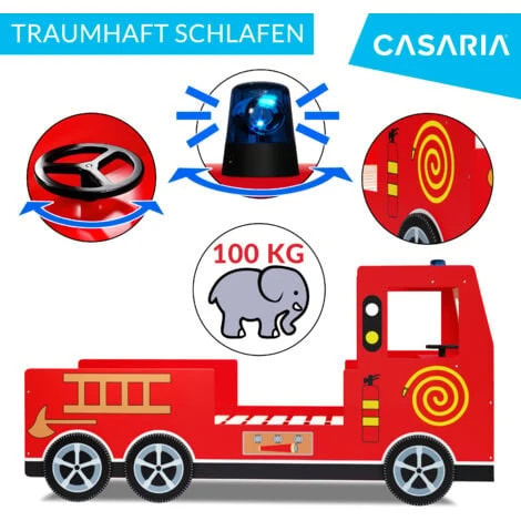 Deuba Children's Bed Frame Red Fire Truck Imitation Kids Bed Car Vehicle Bedroom Furniture Toddler's Bed 200x90cm Single 7 Deuba Children's Bed Frame Red Fire Truck Imitation Kids Bed Car Vehicle Bedroom Furniture Toddler's Bed 200x90cm Single - Image 5