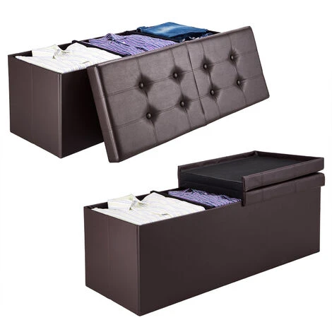 Ottoman Storage Bench Foldable Faux Leather Chest Toy Shoe Box Hallway Bedroom L Brown 5 Ottoman Storage Bench Foldable Faux Leather Chest Toy Shoe Box Hallway Bedroom L Brown - Image 3