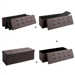Ottoman Storage Bench Foldable Faux Leather Chest Toy Shoe Box Hallway Bedroom L Brown 10 Ottoman Storage Bench Foldable Faux Leather Chest Toy Shoe Box Hallway Bedroom L Brown -Children Furniture Store 17464087 4