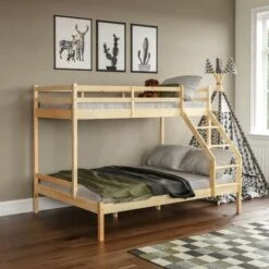 Sydney Triple Sleeper Solid Pine Wood Bunk Bed, Single & Double Bed, Pine