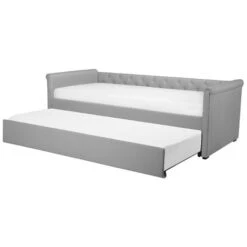 Modern Fabric EU Single Trundle Bed Frame Buttoned 3ft Light Grey Libourne