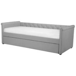 Modern Fabric EU Single Trundle Bed Frame Buttoned 3ft Light Grey Libourne -Children Furniture Store 18265345 4