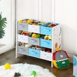 Songmics Children's Storage Shelf For Toys And Books, 9 Removable Non-Woven Fabric Boxes With Handles, For Children's Room, Playroom, Daycare, School, 62.5 X 29.5 X 60 Cm, Space-Saving, White GKR33WT -Children Furniture Store 18302163 3