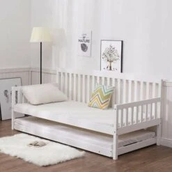 Sofa Daybed WHITE 3FT SINGLE DAYBED WITH UNDER BED GUEST TRUNDLE Bedroom Bed Sofabed WITH 2 MATTRESSES -Shaker+2MATT