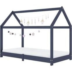 Kids Bed Frame Grey Solid Pine Wood 70x140 Cm VidaXL -Children Furniture Store 18750805 4