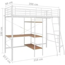 Bunk Bed With Table Frame White Metal 90x200 Cm VidaXL -Children Furniture Store 19869932 3