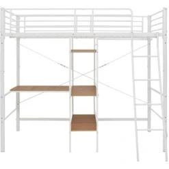Bunk Bed With Table Frame White Metal 90x200 Cm VidaXL -Children Furniture Store 19869932 4