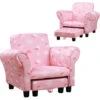 HOMCOM Kids Children Armchair Mini Sofa Wood Frame W/ Footrest Cute Cloud Star Pink -Children Furniture Store 20290020 1