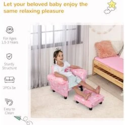 HOMCOM Kids Children Armchair Mini Sofa Wood Frame W/ Footrest Cute Cloud Star Pink 11 HOMCOM Kids Children Armchair Mini Sofa Wood Frame W/ Footrest Cute Cloud Star Pink -Children Furniture Store 20290020 5
