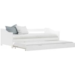 Hommoo Pull-out Sofa Bed Frame White Pinewood 90x200 Cm VD24039