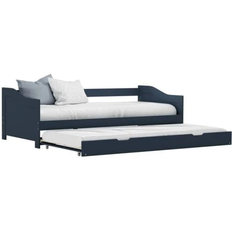 Hommoo Pull-out Sofa Bed Frame Grey Pinewood 90x200 Cm VD24041 3 Hommoo Pull-out Sofa Bed Frame Grey Pinewood 90x200 Cm VD24041