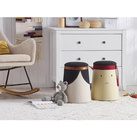 Kids Pouffe Footstool Faux Linen Upholstered With Storage Beige Apache 4 Kids Pouffe Footstool Faux Linen Upholstered With Storage Beige Apache - Image 2