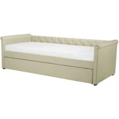 Modern Fabric EU Small Single Trundle Bed Frame Buttoned 2ft6 Beige Libourne -Children Furniture Store 23985976 4