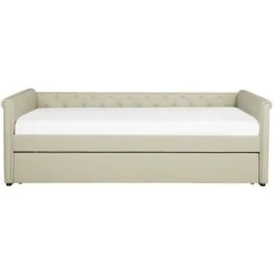Modern Fabric EU Small Single Trundle Bed Frame Buttoned 2ft6 Beige Libourne -Children Furniture Store 23985976 5