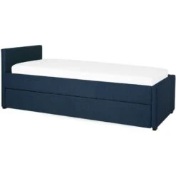 Modern Fabric EU Small Single Trundle Bed Frame 2ft6 Navy Blue Slatted Marmande -Children Furniture Store 23985985 4