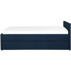 Modern Fabric EU Small Single Trundle Bed Frame 2ft6 Navy Blue Slatted Marmande -Children Furniture Store 23985985 5
