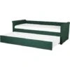 Modern Fabric EU Small Single Trundle Bed Frame Buttoned 2ft6 Dark Green Libourne -Children Furniture Store 23985986 1