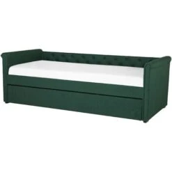 Modern Fabric EU Small Single Trundle Bed Frame Buttoned 2ft6 Dark Green Libourne -Children Furniture Store 23985986 4