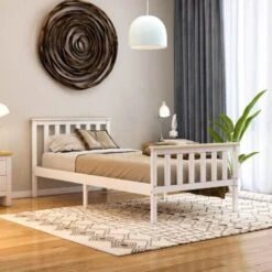 Milan 3ft Single Solid Pine Wood Bed Frame, High Foot End, White-&-Pine, 190 X 90 Cm