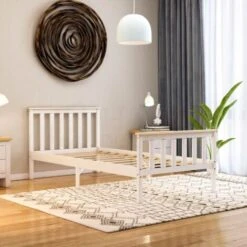 Milan 3ft Single Solid Pine Wood Bed Frame, High Foot End, White-&-Pine, 190 X 90 Cm -Children Furniture Store 24401854 3