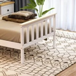 Milan 3ft Single Solid Pine Wood Bed Frame, High Foot End, White-&-Pine, 190 X 90 Cm -Children Furniture Store 24401854 4