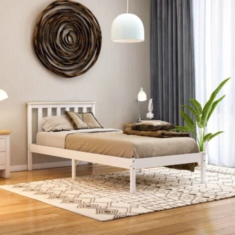 Milan 3ft Single Solid Pine Wood Bed Frame, Low Foot End, White-&-Pine, 190 X 90 Cm 3 Milan 3ft Single Solid Pine Wood Bed Frame, Low Foot End, White-&-Pine, 190 X 90 Cm