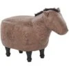 Kids Animal Stool Leather Look Fabric Pouffe Wooden Legs Playroom Brown Horse -Children Furniture Store 25262372 1