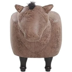 Kids Animal Stool Leather Look Fabric Pouffe Wooden Legs Playroom Brown Horse -Children Furniture Store 25262372 4