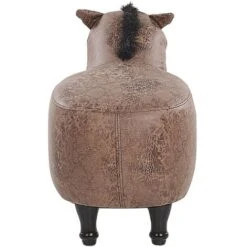 Kids Animal Stool Leather Look Fabric Pouffe Wooden Legs Playroom Brown Horse -Children Furniture Store 25262372 5