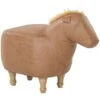 Kids Animal Stool Leather Look Fabric Pouffe Wooden Legs Playroom Beige Horse -Children Furniture Store 25262374 1