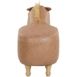 Kids Animal Stool Leather Look Fabric Pouffe Wooden Legs Playroom Beige Horse -Children Furniture Store 25262374 5