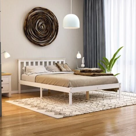 Milan 4ft6 Double Solid Pine Wood Bed Frame, Low Foot End, White-&-Pine, 190 X 135 Cm 3 Milan 4ft6 Double Solid Pine Wood Bed Frame, Low Foot End, White-&-Pine, 190 X 135 Cm