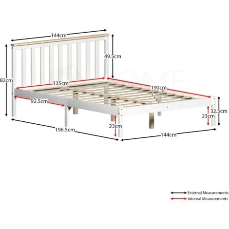 Milan 4ft6 Double Solid Pine Wood Bed Frame, Low Foot End, White-&-Pine, 190 X 135 Cm 4 Milan 4ft6 Double Solid Pine Wood Bed Frame, Low Foot End, White-&-Pine, 190 X 135 Cm - Image 2