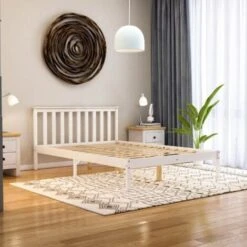 Milan 4ft6 Double Solid Pine Wood Bed Frame, Low Foot End, White-&-Pine, 190 X 135 Cm 9 Milan 4ft6 Double Solid Pine Wood Bed Frame, Low Foot End, White-&-Pine, 190 X 135 Cm -Children Furniture Store 25535237 3