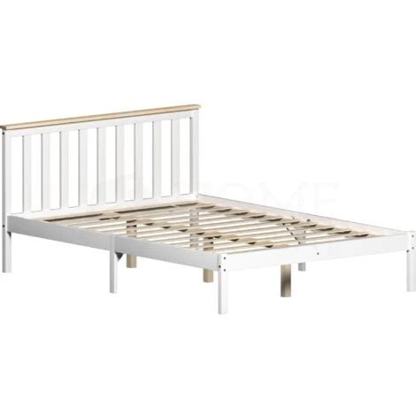 Milan 4ft6 Double Solid Pine Wood Bed Frame, Low Foot End, White-&-Pine, 190 X 135 Cm 7 Milan 4ft6 Double Solid Pine Wood Bed Frame, Low Foot End, White-&-Pine, 190 X 135 Cm - Image 5