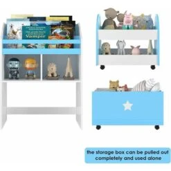Homfa Set Of 2 Children's Shelves With Toy Storage Bookcases Display Stand Removable Storage Drawer With Wheels Kids Bedroom Playroom Classroom (Blue) -Children Furniture Store 26472282 4