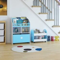 Homfa Set Of 2 Children's Shelves With Toy Storage Bookcases Display Stand Removable Storage Drawer With Wheels Kids Bedroom Playroom Classroom (Blue) -Children Furniture Store 26472282 5