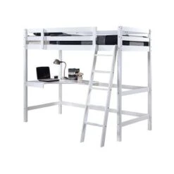Wooden Study 3FT Bunk Bed Frame With Desk In White - Frame Only