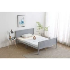 Wooden Double Grey With Oak Top Bed Frame With Mattress
