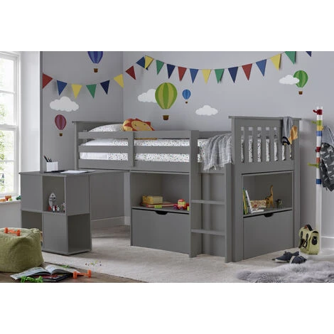 Milo Sleep Station Desk Storage Kids Bed Grey 3 Milo Sleep Station Desk Storage Kids Bed Grey