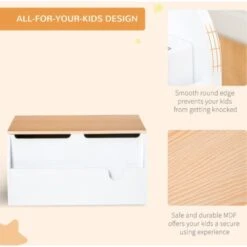 HOMCOM Wooden Kids Toy Box Children Storage Chest Organiser Book Slot White -Children Furniture Store 30058456 4