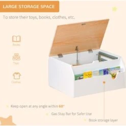 HOMCOM Wooden Kids Toy Box Children Storage Chest Organiser Book Slot White -Children Furniture Store 30058456 5