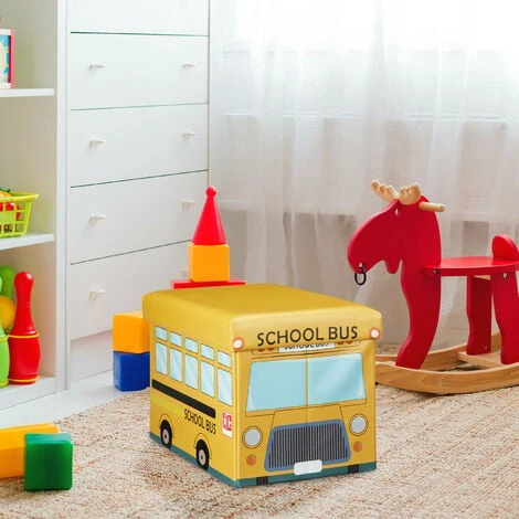 Relaxdays Folding Toy Box Of 32 X 48 X 32 Cm Toy Storage Ottoman Of Faux Leather With 37L With Removable Lid For Children, School Bus 4 Relaxdays Folding Toy Box Of 32 X 48 X 32 Cm Toy Storage Ottoman Of Faux Leather With 37L With Removable Lid For Children, School Bus - Image 2