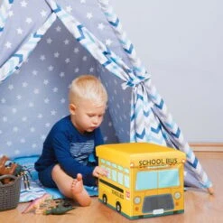 Relaxdays Folding Toy Box Of 32 X 48 X 32 Cm Toy Storage Ottoman Of Faux Leather With 37L With Removable Lid For Children, School Bus 9 Relaxdays Folding Toy Box Of 32 X 48 X 32 Cm Toy Storage Ottoman Of Faux Leather With 37L With Removable Lid For Children, School Bus -Children Furniture Store 31790934 3