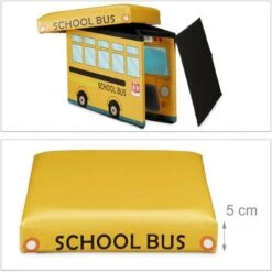 Relaxdays Folding Toy Box Of 32 X 48 X 32 Cm Toy Storage Ottoman Of Faux Leather With 37L With Removable Lid For Children, School Bus 11 Relaxdays Folding Toy Box Of 32 X 48 X 32 Cm Toy Storage Ottoman Of Faux Leather With 37L With Removable Lid For Children, School Bus -Children Furniture Store 31790934 5